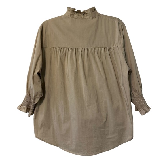 Caryn Lawn Beige Ruffle Collar Button Front Long Sleeve Shirt Top Women's - Picture 8 of 12